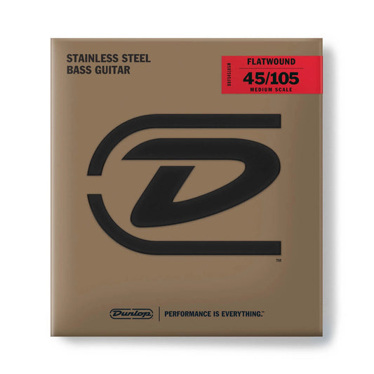 Dunlop Stainless Steel Flatwound Bass Strings 45-105 Gauge Medium Scale