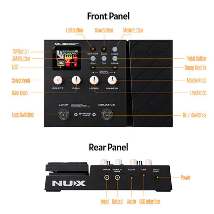 NUX MG-300 Guitar Guitar Processor Multi Effect Pedal 24bit 56 Drum Looper 60s